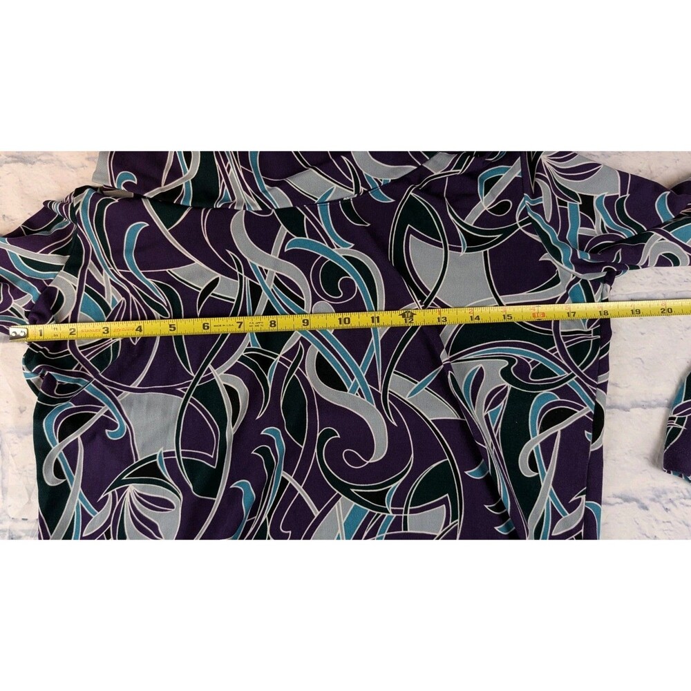 Anne Klein M Purple Teal Abstract Swirl Cowl Neck Long Sleeve Top - Picture 4 of 6